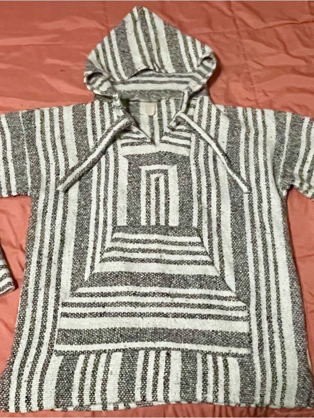 Striped Baja Hoodie in gray and white with colorful speckles